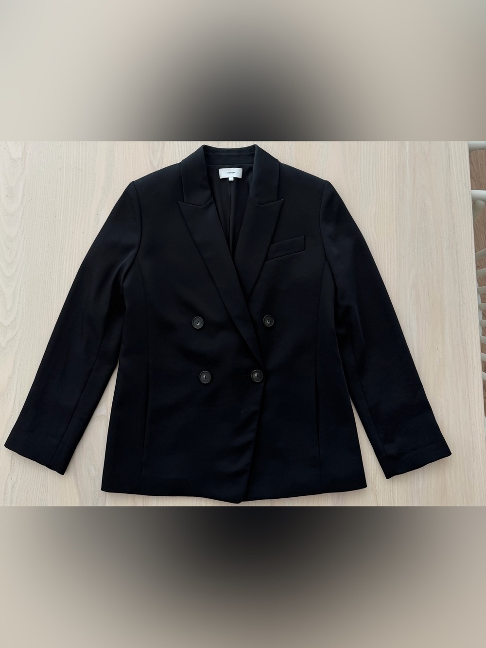 Vince Double Breasted Crepe Blazer Black Peak Lapel Workwear Size 4